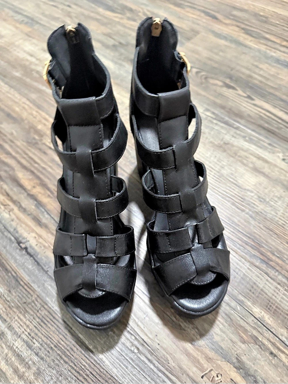 Black Strappy Platform Heels Like New $50.00 Size 8 Never Worn
